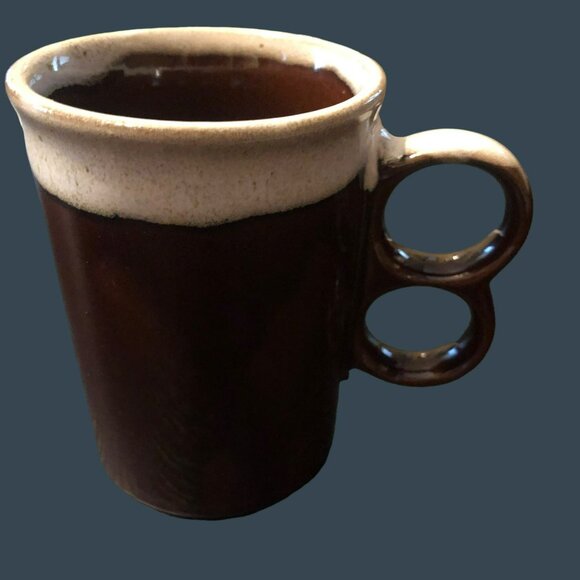 VTG Pair MCM Brown Drip Glaze Double Trigger Two Finger Handle Mugs Cups Japan - Picture 3 of 4